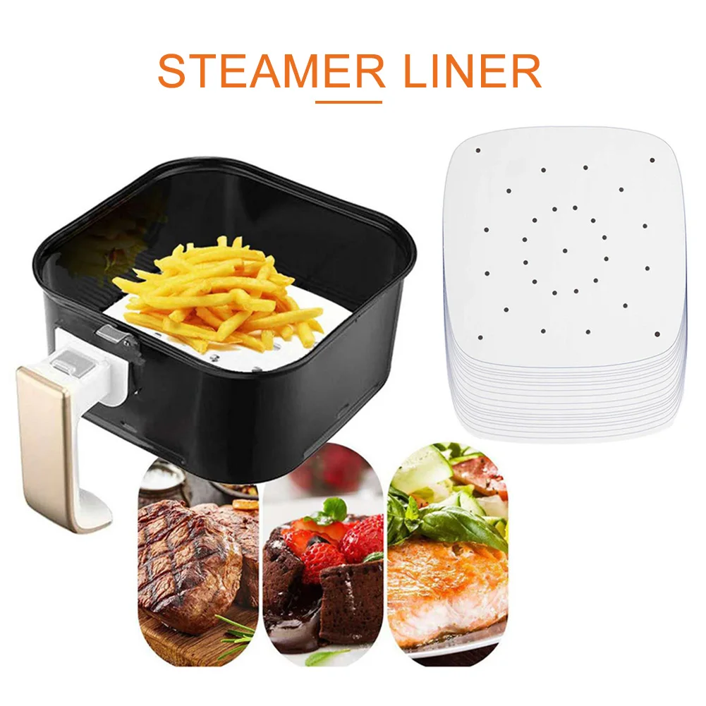 

100Pc/Bag Air Fryer Steamer Liners Premium Perforated Wood Pulp Papers Non-Stick Steaming Basket Mat Baking Utensils for Kitchen