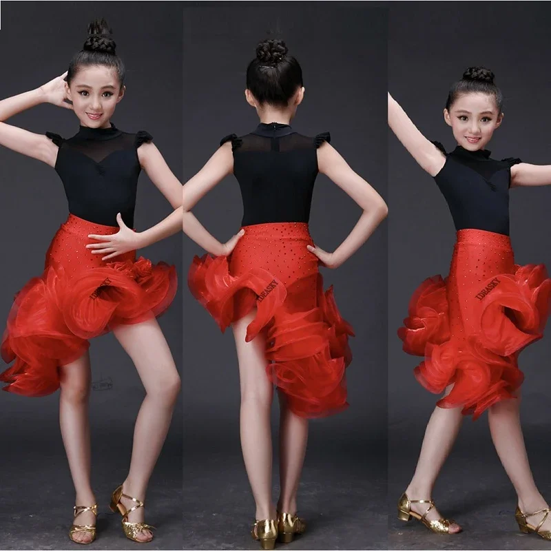 

Детское кружевное профессиональное платье для латиноамериканских танцев для девочек, юбка Фламенго, одежда для бальных танцев, костюм для сальсы, Танго, румбы, самбы