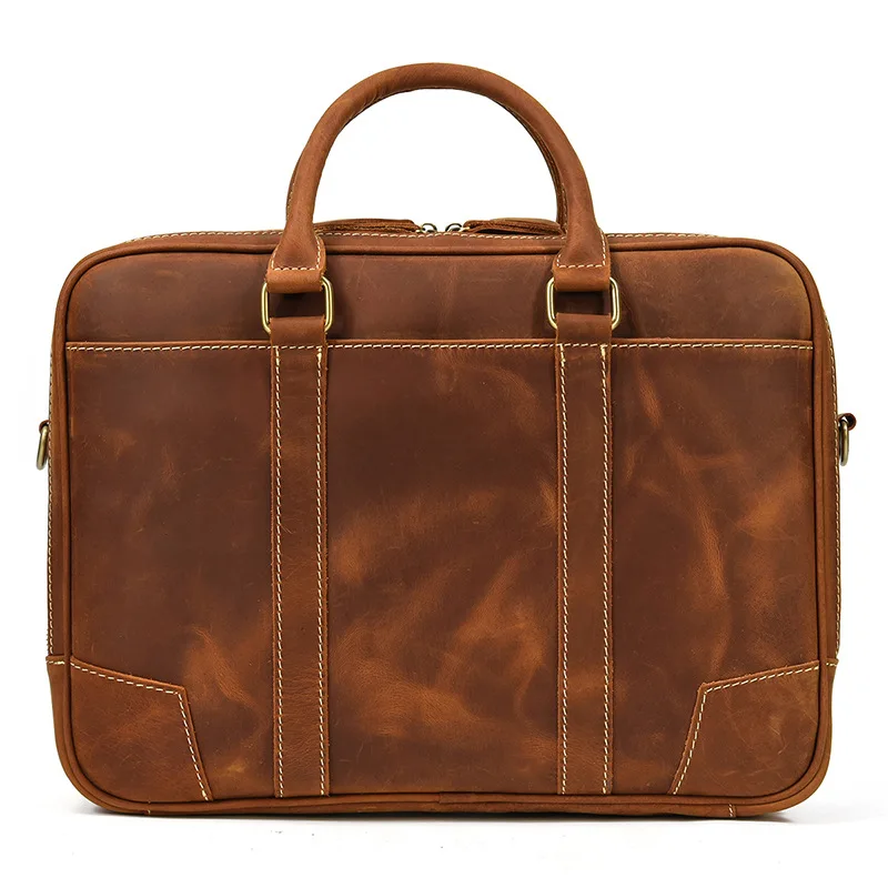 Retro Genuine Leather Briefcase For Men Luxury Cowhide Handbag Large Capacity Shoulder Messenger Bag Male Laptop Bag