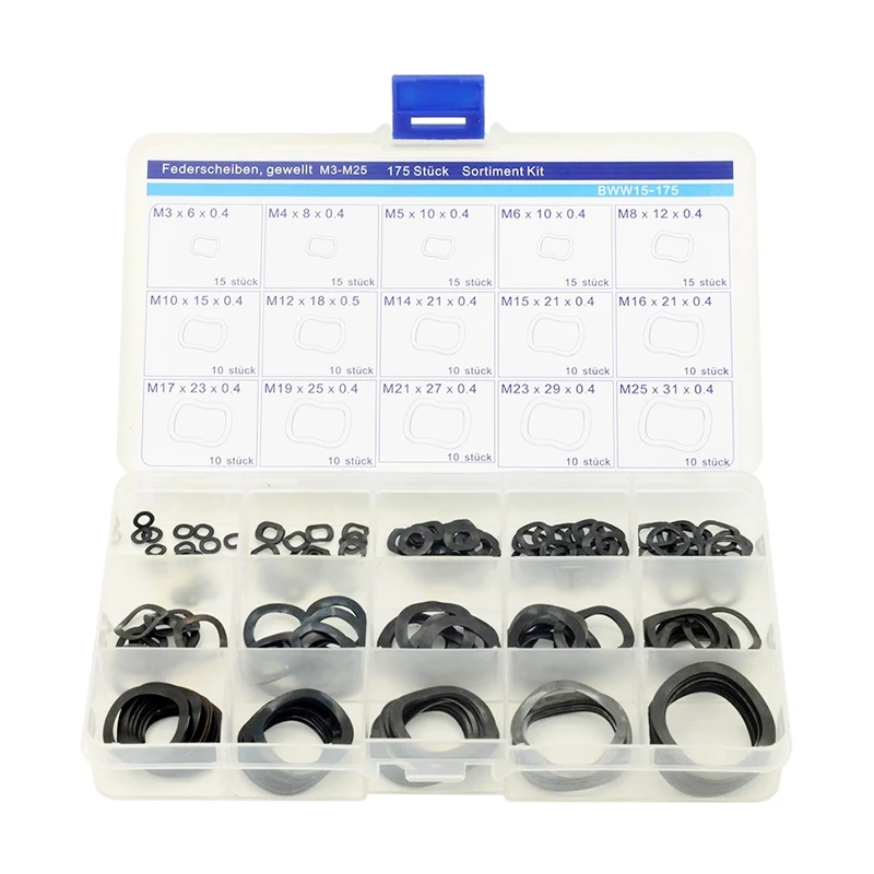 

3-25Mm Wave Spring Washers Assortment Kit 65Mn Manganese Spring Gasket Elastic Washers Assortment Kit