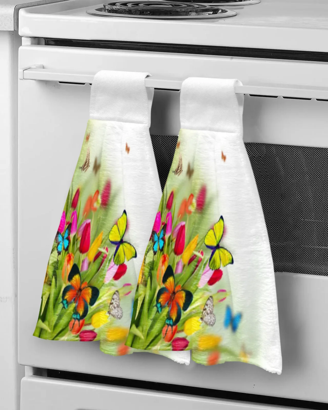 

Tulip Flower Butterfly Hand Towels For Bathroom Absorbent Microfiber Kitchen Towel Tableware Cleaning Towel