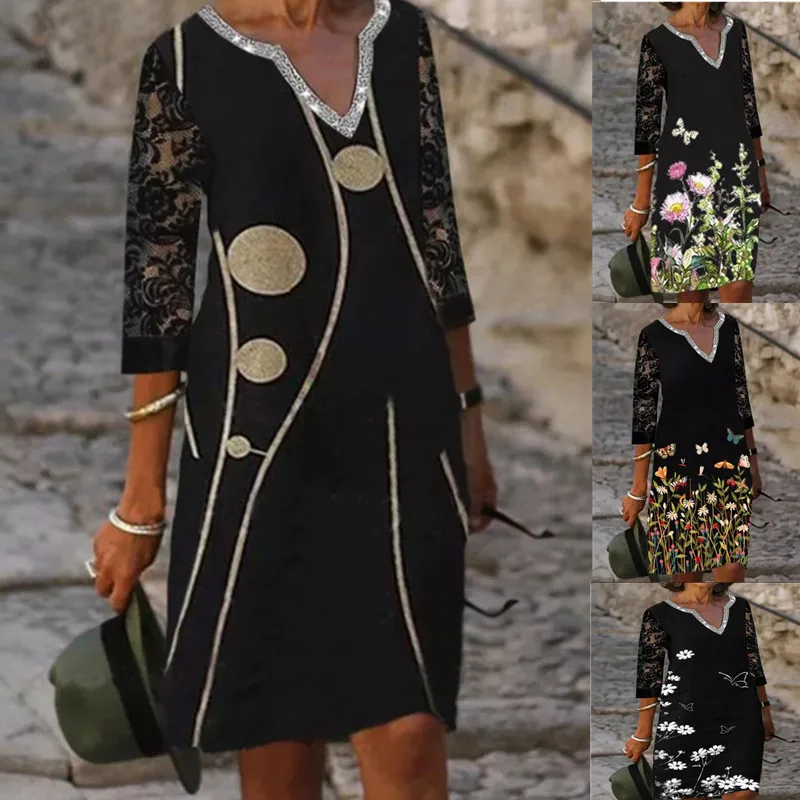 

2022 autumn new fashion print temperament commuter dress