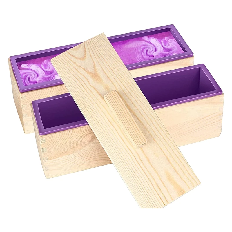 

2 Pack 42Oz Soap Molds With 2 Lid, Flexible Rectangular Silicone Soap Making Mold Kit With Wooden Box