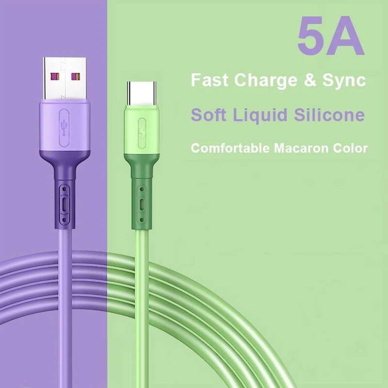 

YOCPONO Liquid Silicone Phone Data Cable Fast Charge & Sync 1m/2m 5A SR Soft Wire Charging Cable For Lightning USB-C Micro-USB