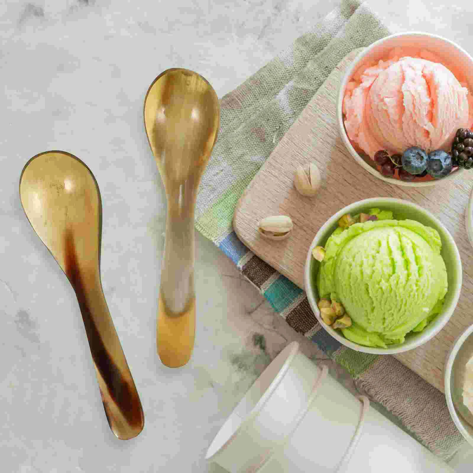 

4 Pcs Horn Coffee Spoon Ox Scoop Ice Cream Stirring Spoons Mixing Dessert Tableware Scoops