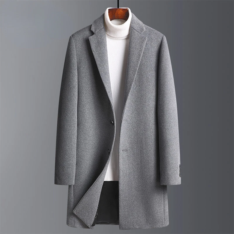 

2022 New Men Fashion Woolen Jackets Male Loose Casual Coats Men's Long Wool Blend Outwears Solid Color Cashmere Tops L174