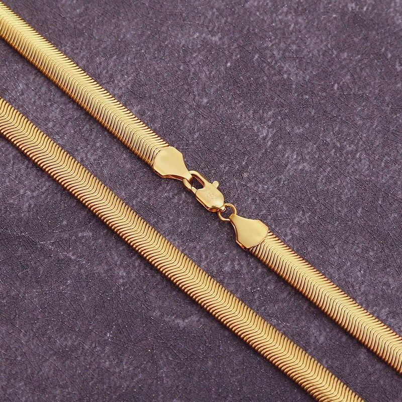 

New 925 sterling silver plated 18K gold does not fade classic 6MM snake bone chain Necklaces for Men's Women Fashion Jewelry