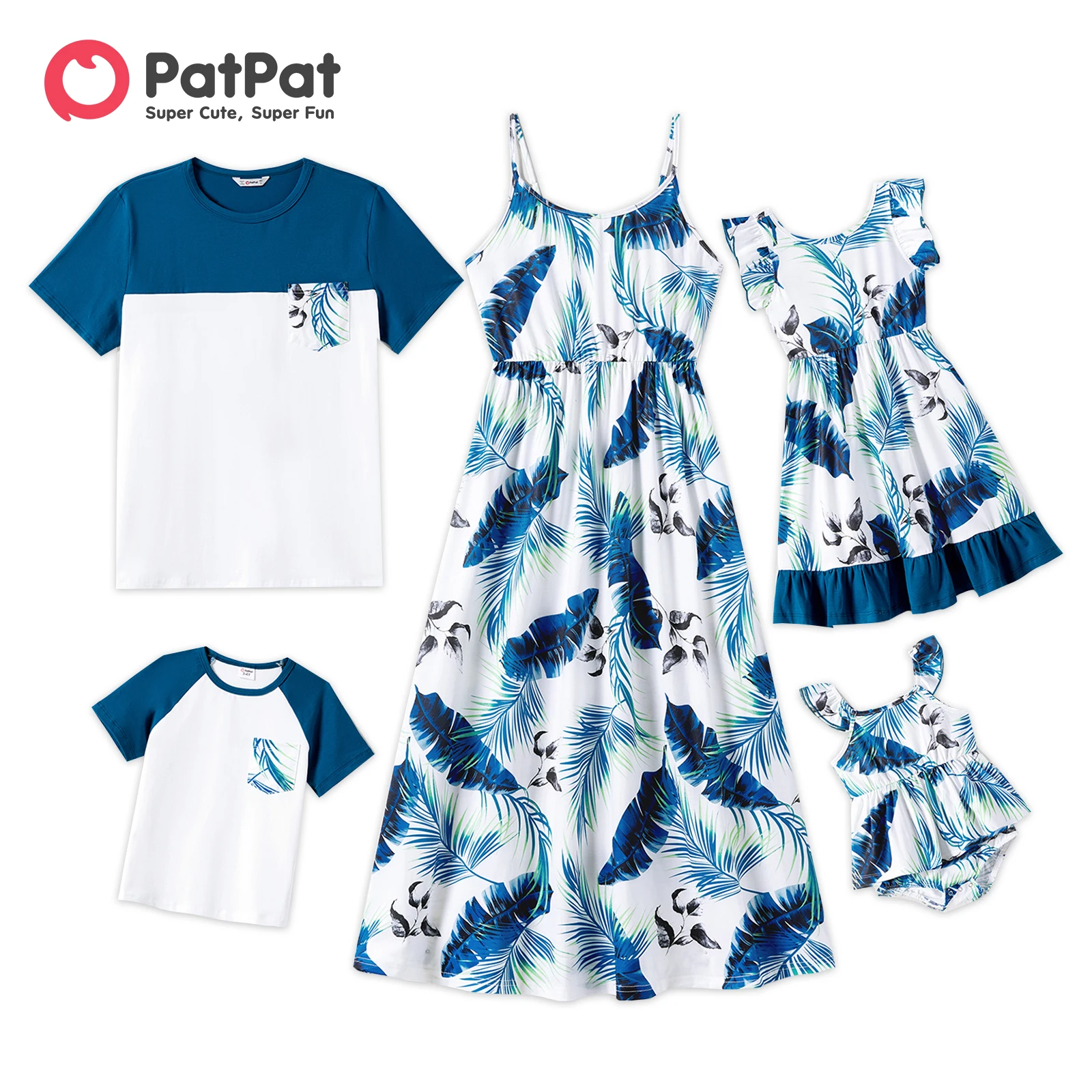 

PatPat Family Matching Outfits Cotton Colorblock Short-sleeve T-shirts and Allover Plant Print Cami Dresses Sets