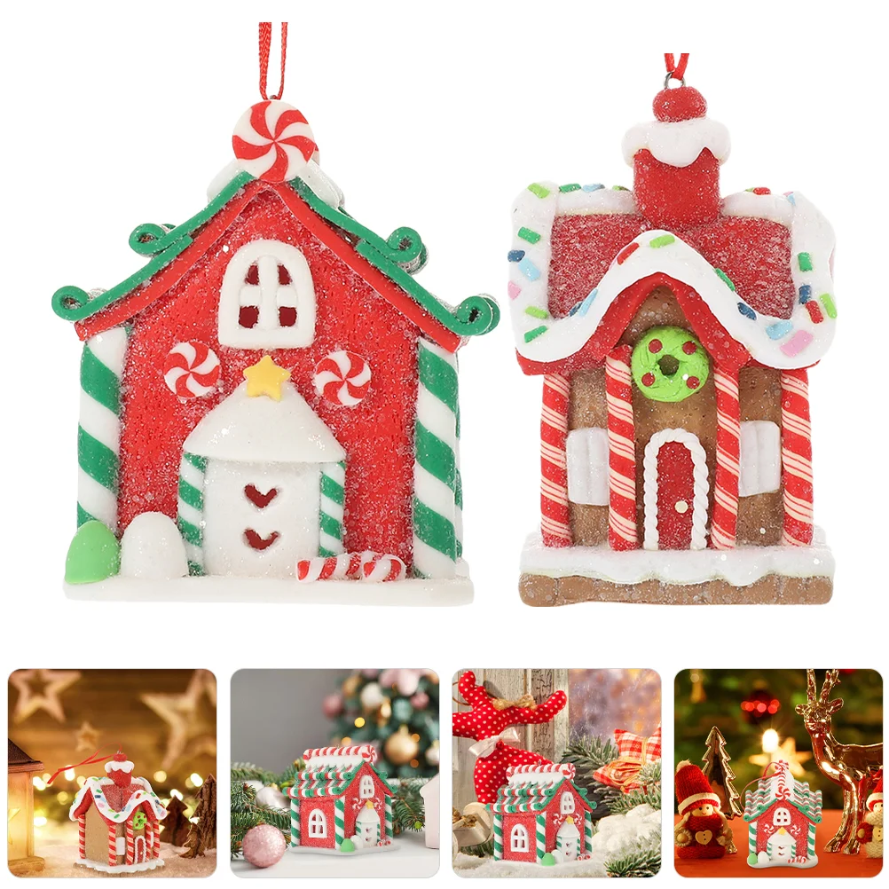 

2 Pcs Gift Christmas Decoration Gingerbread Decorations Candy House Ornaments Pvc Xmas Scene Layout Supplies