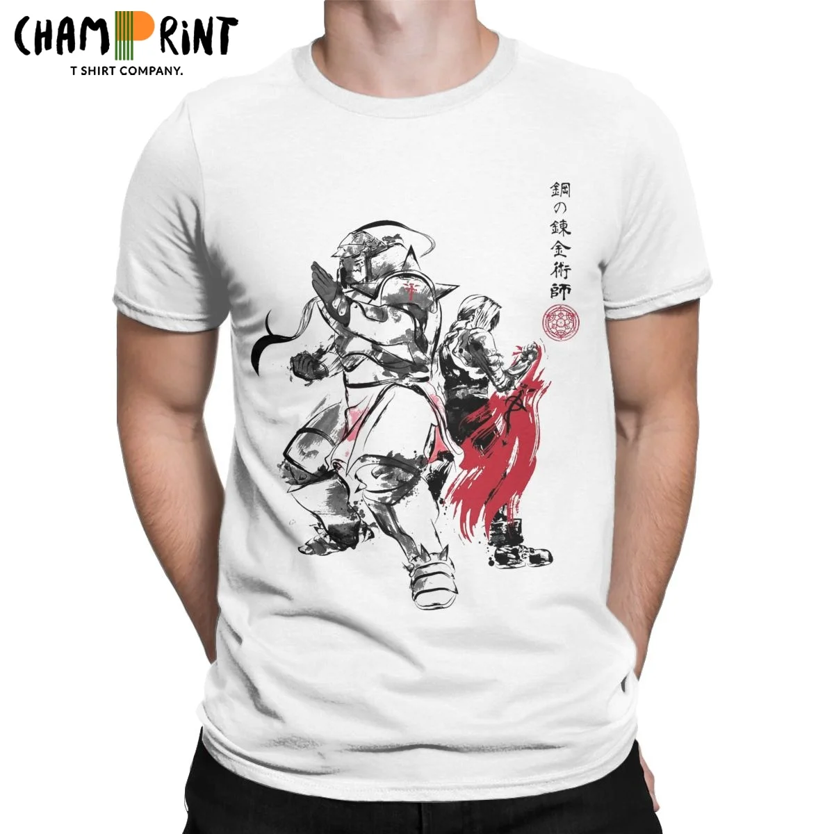 

Funny Fullmetal Alchemist Anime Sumi-e T-Shirt Men O Neck Pure Cotton T Shirt Elric Bros Brotherhood Short Sleeve Tee Shirt 6XL