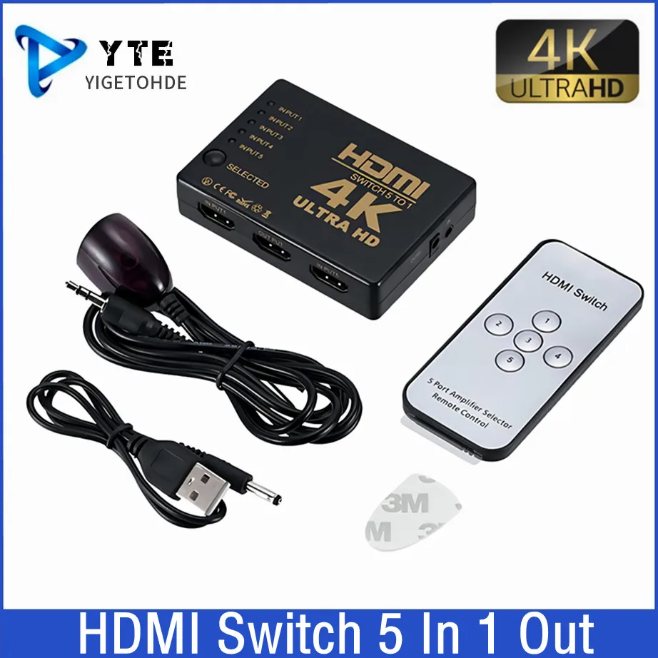 

4K*2K 3D 5x1 Hdmi-compatible Switch 5 In 1 Out HD 1080P Video Selector Splitter Hub Adapter for Xbox PS4 DVD HDTV PC Laptop TV