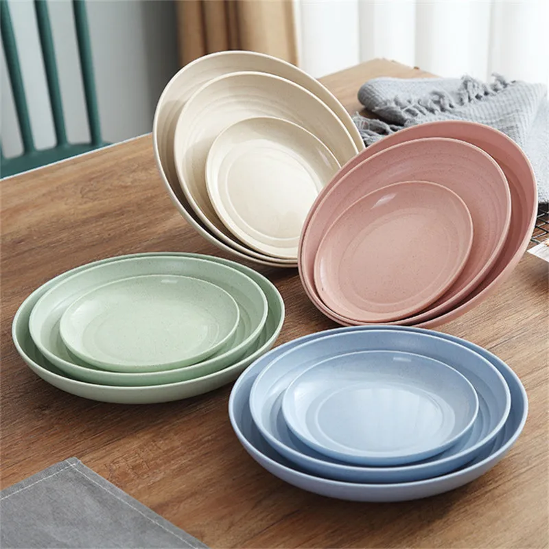 

4pcs Wheat Straw Plates Unbreakable Reusable Plate Set Perfect Dinner Dishes Bone Collection Plates Tableware for Home Kitchen