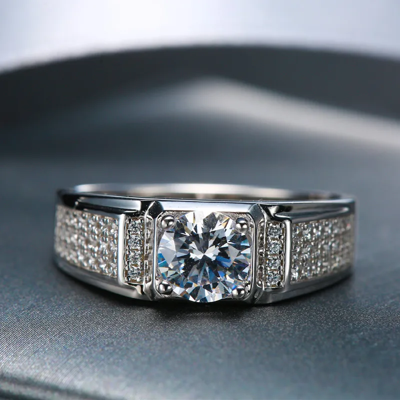 

[Gypsophila male ring] Genuine D color Moissanite diamond ring with certificate gift box sterling silver couple fairy jewelry