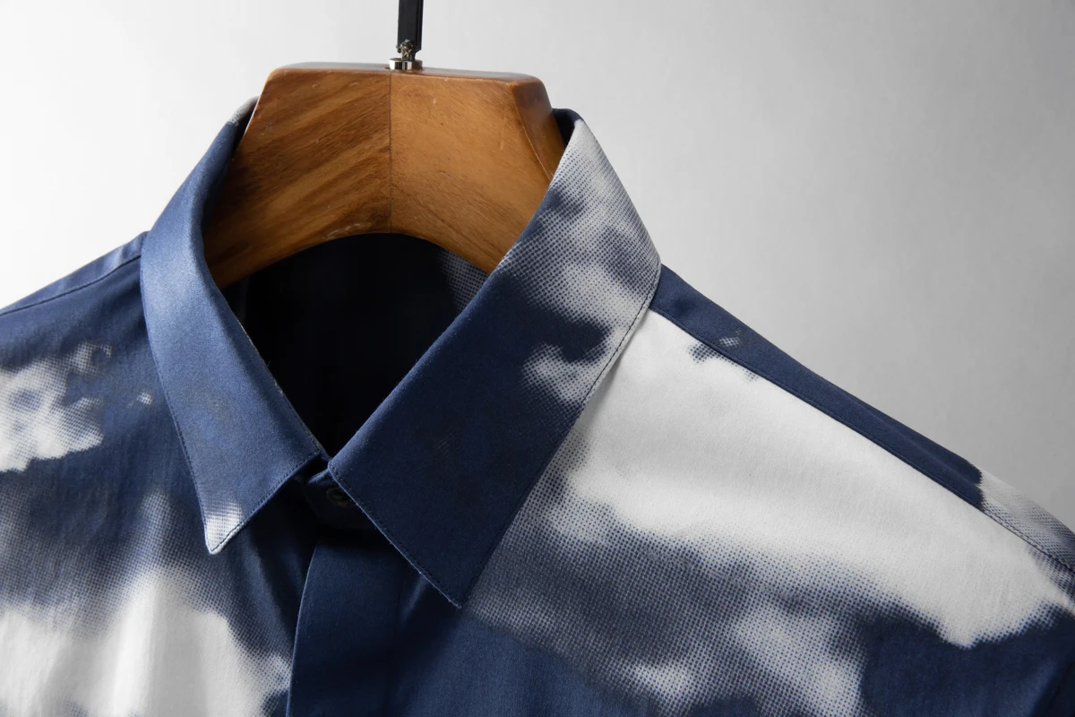 Autumn Cloud Gradient Print Men's Shirt Long Sleeve Slim Casual Shirts Handsome Business Dress Shirts Streetwear Social Blouse