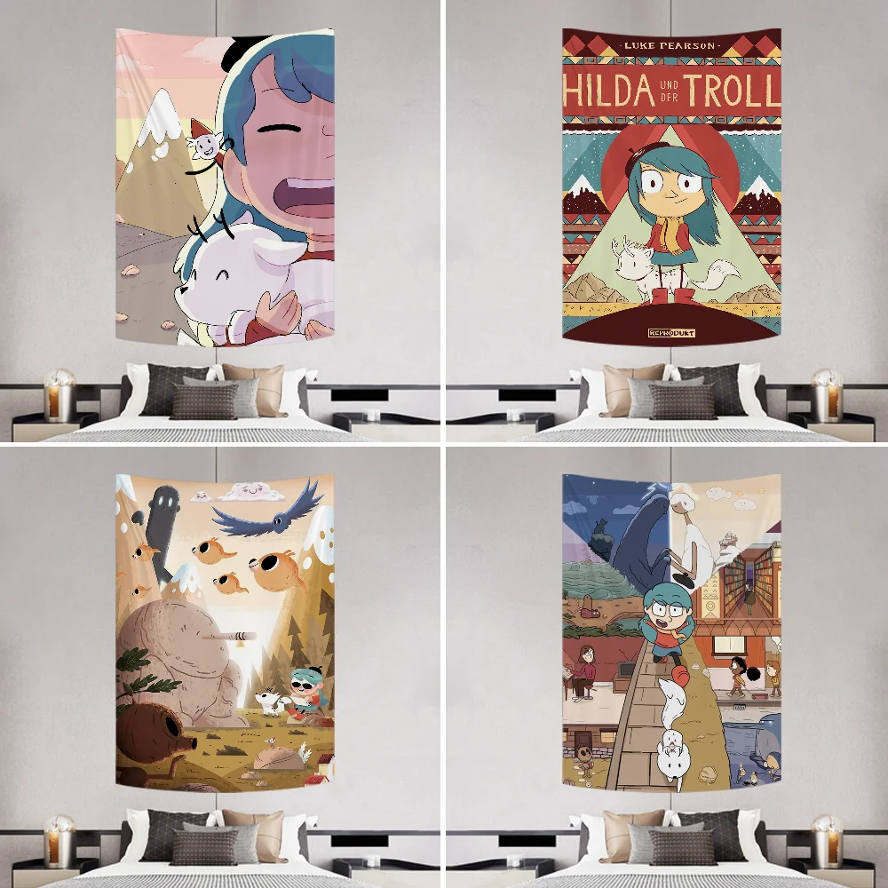 H-Hilda Cartoon girl Tapestry Decoration Party Background Hanging Cloth Bedroom Room Decor Aesthetic