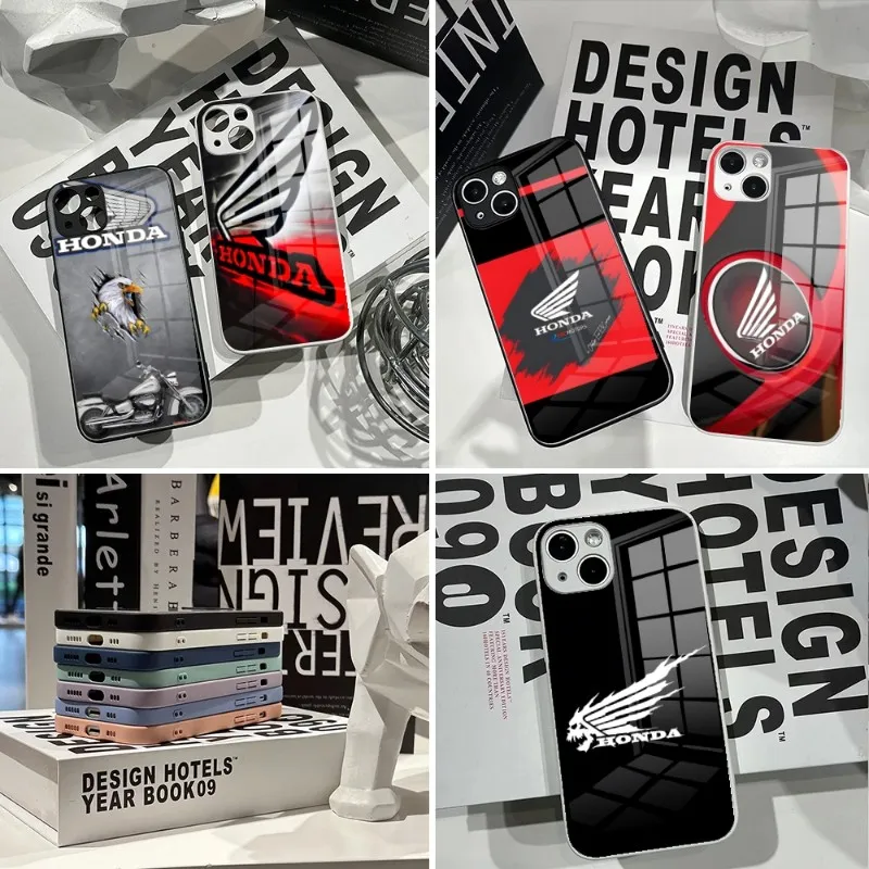 

Мотоциклетный чехол для телефона Honda 2023 для IPhone 14Pro 13 11 12 XR XS MAX 7/8 X Plus 13 черно-белые стеклянные Чехлы для пар