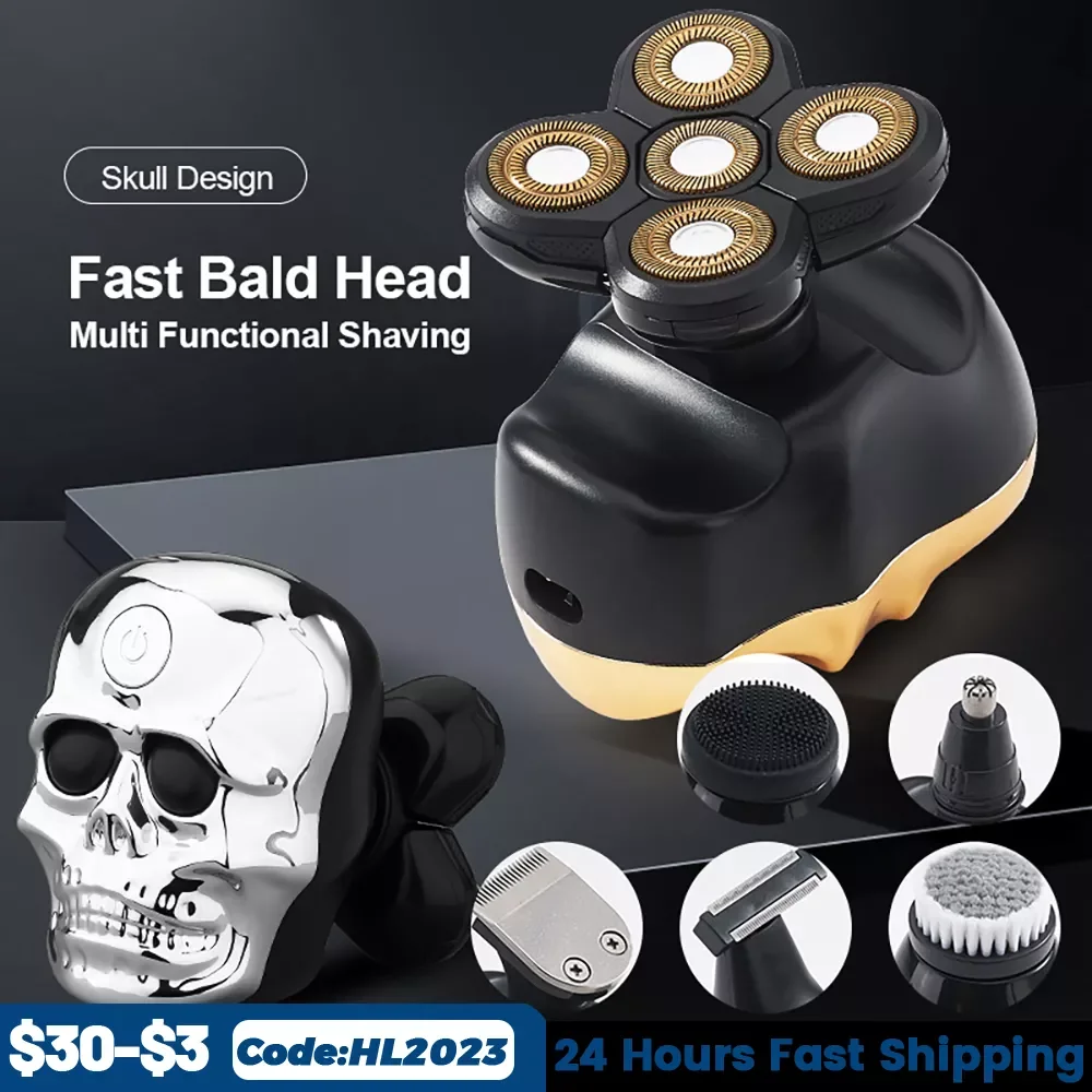 

Shaving 6 in 1 Bald Head Shaver 5D Rotary five balde Multifunctional Beard Hair Trimmer Nose Ear Trimmer for Men