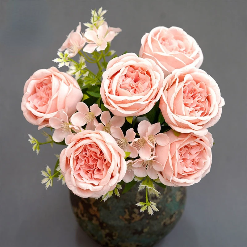 Искусственные пионы букет украшение для гостиниц торговых центров фиолетовый