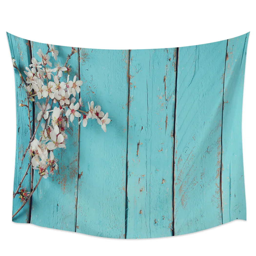 

Plum Blossom Plank Blue Wood Flower Blackout Curtains Table Runner Bathroom Set Blanket Tapestry