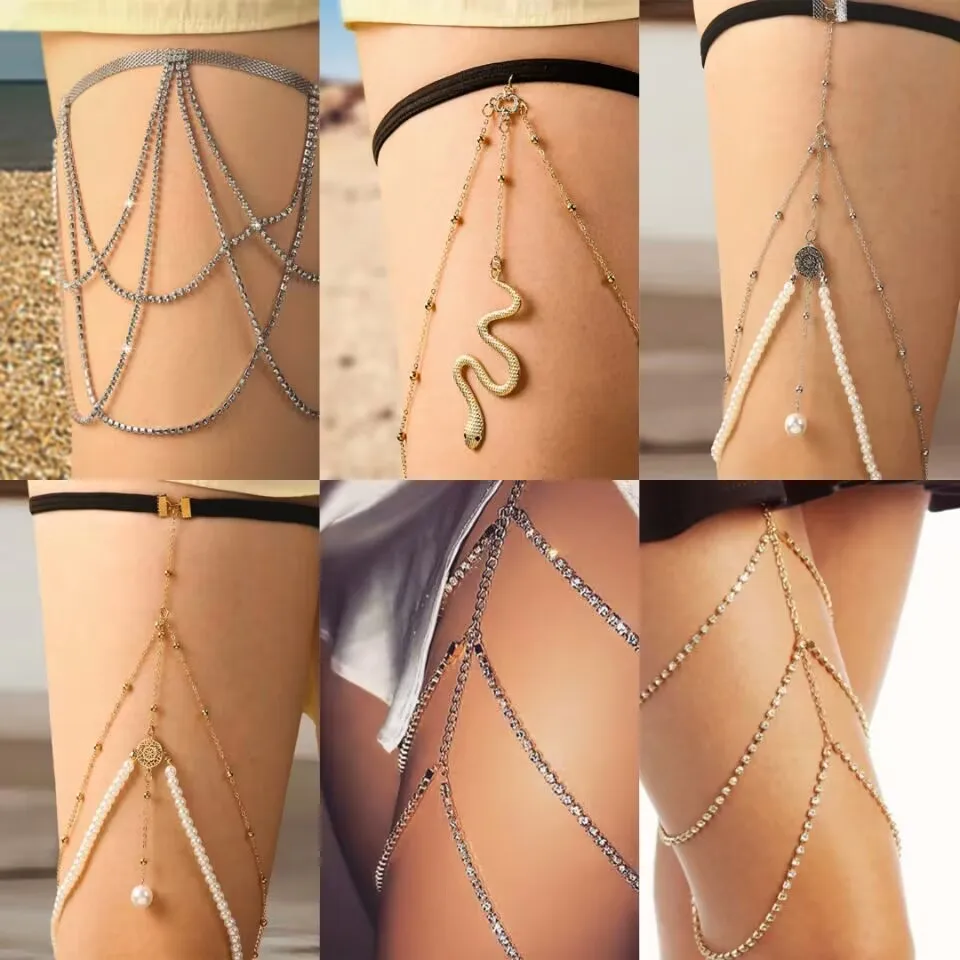 

Trend Sexy Gold Color Leg Chain Women Simple Multilayer Tassel Elastic Band Leg Thigh Chain Women Adjustable Beach Body Jewelry