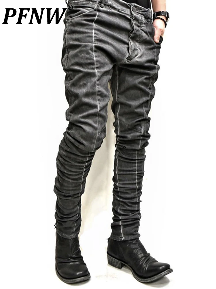 

Мужские обтягивающие джинсы PFNW, асимметричные прямые брюки-карандаш с завязкой и окрашенным красом, модель 12A5052