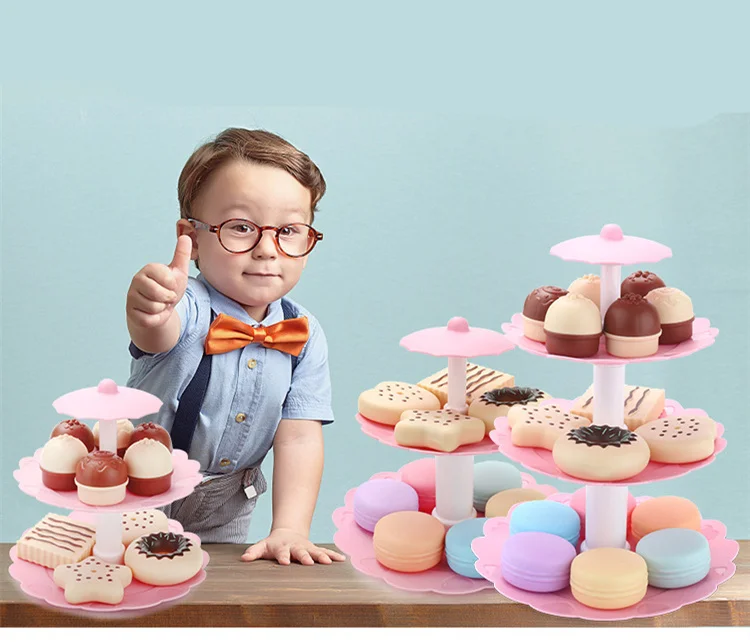 

[Funny] Play house toys 17pcs/set Simulated food Dessert tower cake Pastry shelf toy Safe material kids baby gift toy