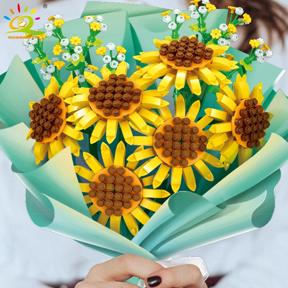 

HUIQIBAO 1set Sunflower Flowers Bouquet Building Blocks for Girl Plant Assembly Ideas DIY Bricks Toys Friend Children Home Decor