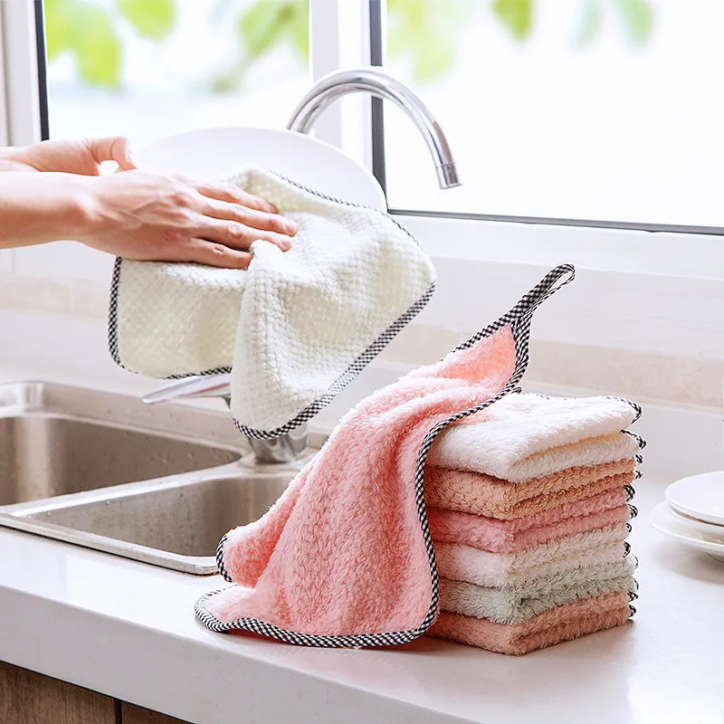 

1/5pcs Thick Kitchen Towels Dishcloths Daily Dish Towel Non-stick Oil Thickened Table Cleaning Cloth Absorbent Scouring Pad Rags
