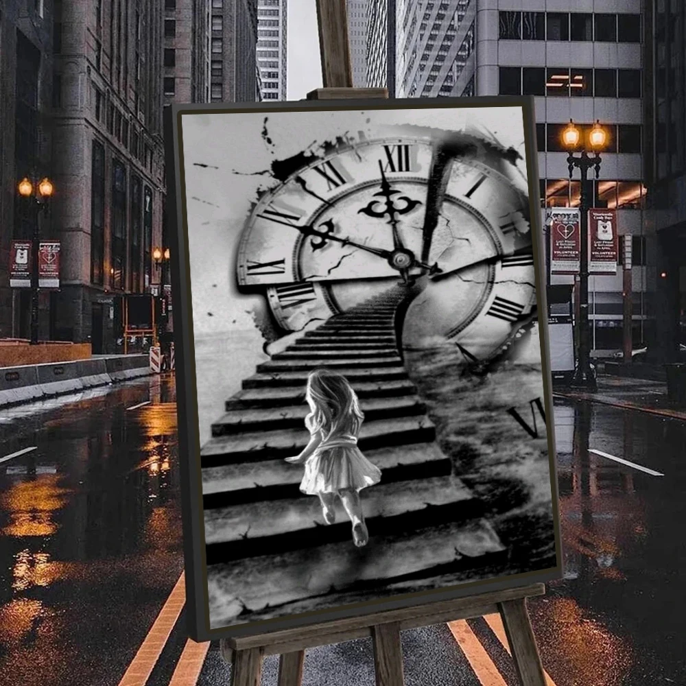 Ladder To Time Abstract Art Girls And Time Race Inspirational Posters And Murals Living Room Office Background Wall Decoration