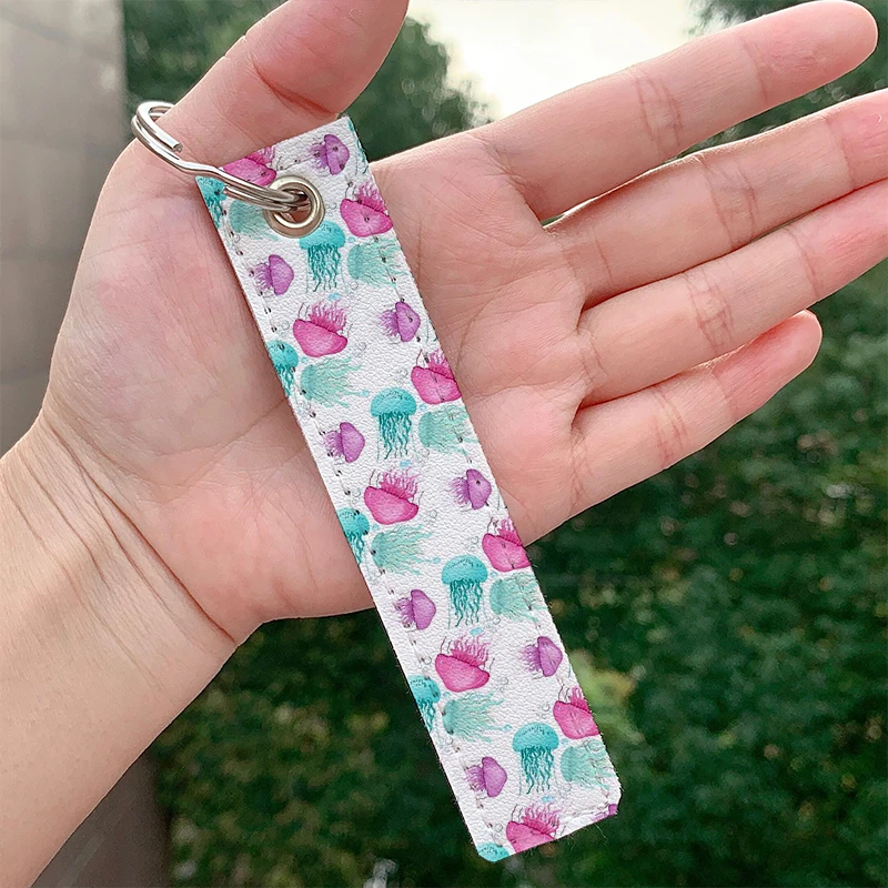 

Fashion Jellyfish Watercolor Keychains Strap Keyrings Hanging Holder Bag Car Wallet Trinket Keychain Hanging Bag Accessories