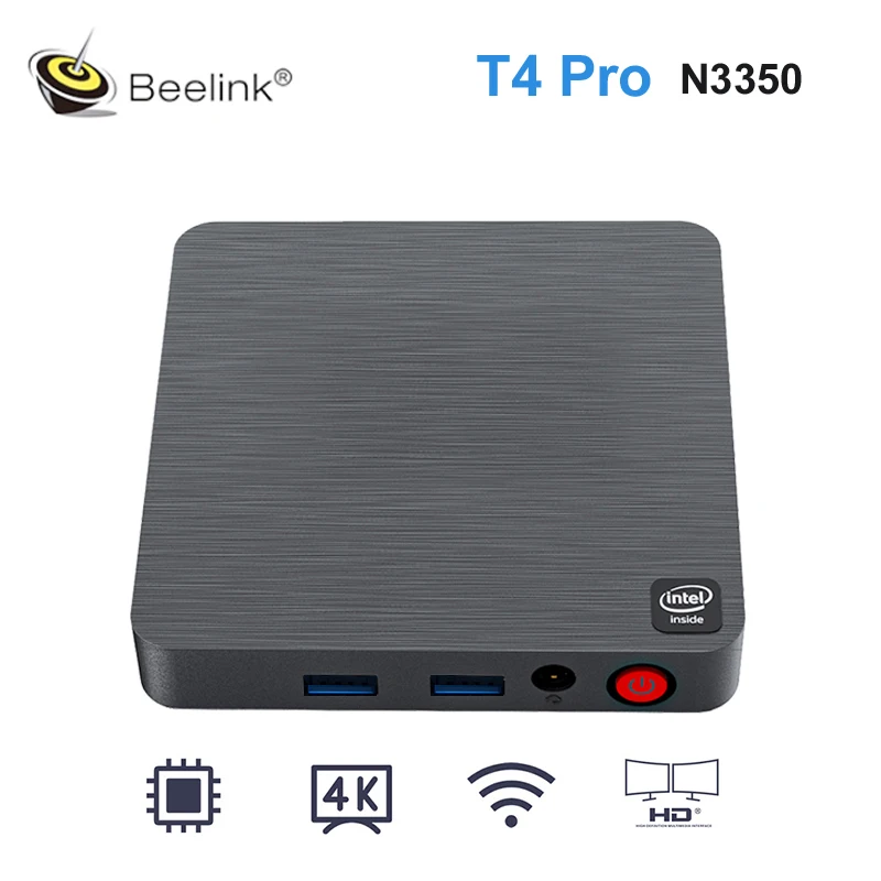 Оригинальный мини-компьютер Beelink T4 Pro Intel Lake N3350 Wi-Fi BT4.0 4 Гб 64 Windows 10 4K 1000M Карманный