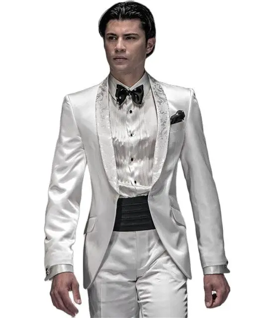 

White shawl Lapel 2 Piece Men's Wedding Suits Prom Groomsman Tuxedo Suits Business Prom Custom Made Bespoke