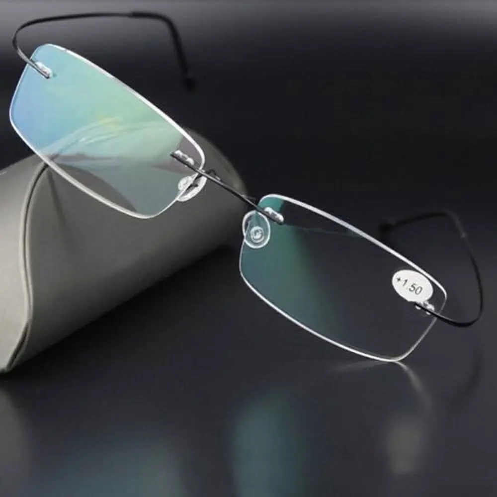 

KLASSNU Men Ultralight Titanium Reading Glasses Luxury Rimless Rectangular Magnifing Glasses Plus +1.0 +2.0 +4.0 Clear Eyeglass