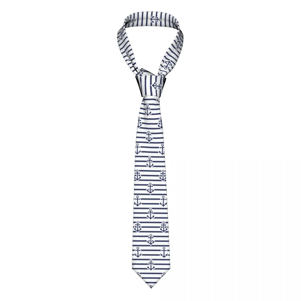 

Nautical Navy Unisex Necktie Casual Polyester 8 cm Wide Blue Stripes White Anchor Neck Tie for Mens Shirt Accessories Cravat