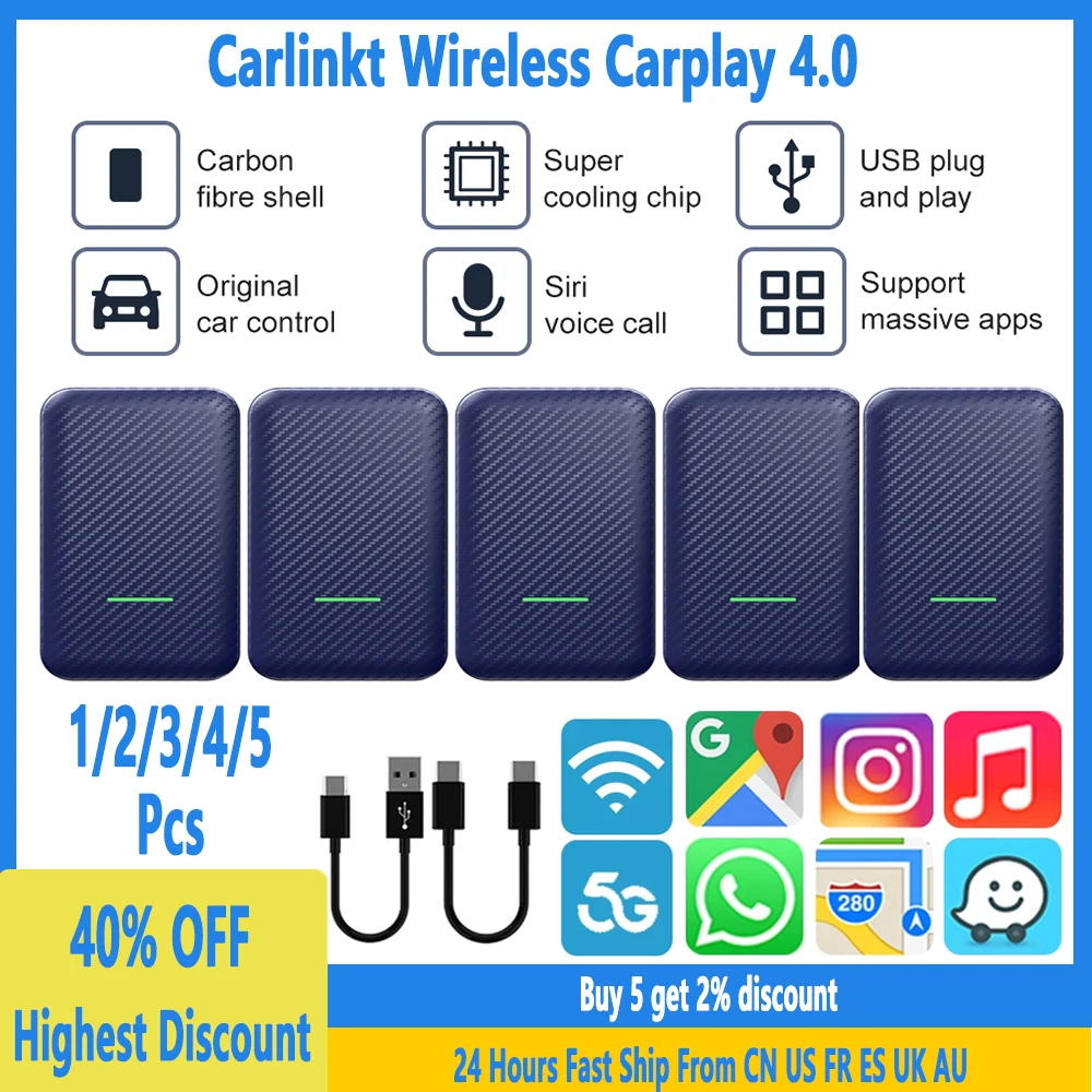 

CarlinKit Bluetooth 5.0 Wired to Wireless CarPlay Adapter Android Auto Dongle Car Multimedia Player Activator OTA Online Upgrade