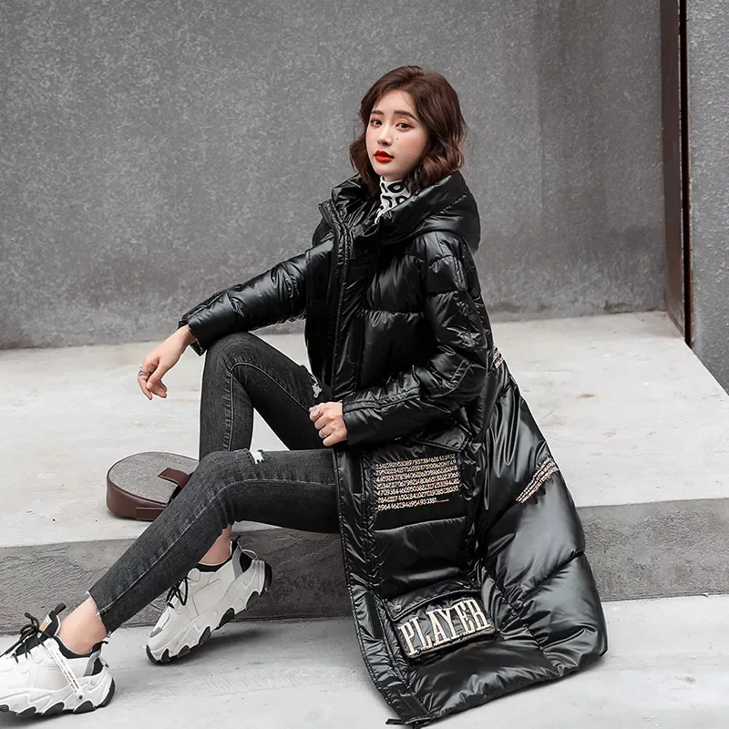 New2022 Winter Jacket For Women Hooded Shiny Female Cold Coat  Letter print Hooded Stand Collar With Zipper Women's Parkas