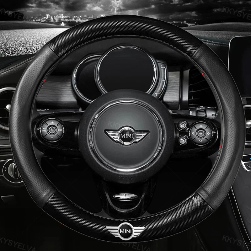 

Carbon Fiber leather Car steering wheel cover with MINI 3D Logo For Bmw Mini Cooper S R55 R56 R60 R61 F55 F56 F60 One S JCW Car