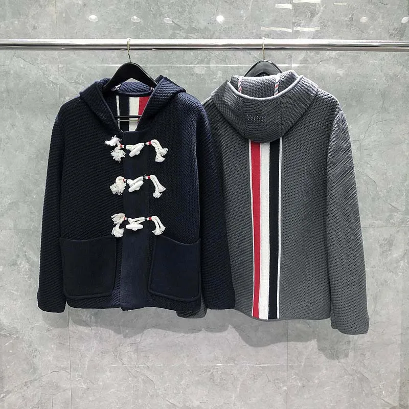 

Jackets Men's Horn button Design Hoodie Coats with 2 Pockets High Quality Stripes on The Back Designer Jackets For Men