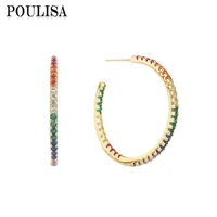 poulisa luxury rainbow color cubic zircon big hoop earrings simple circle earrings for women wedding party gift fashion jewelry