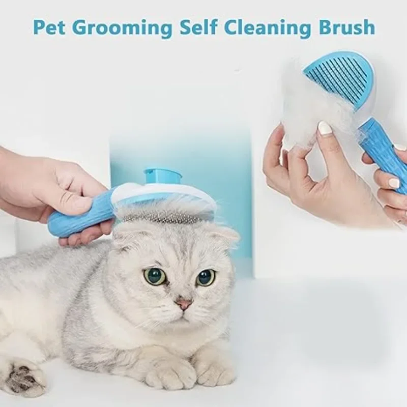 

Расческа-игла из нержавеющей стали для домашних животных, плавающий аппарат для удаления волос с помощью одного ключа, для ухода за кожей, самоочищающийся слайкер