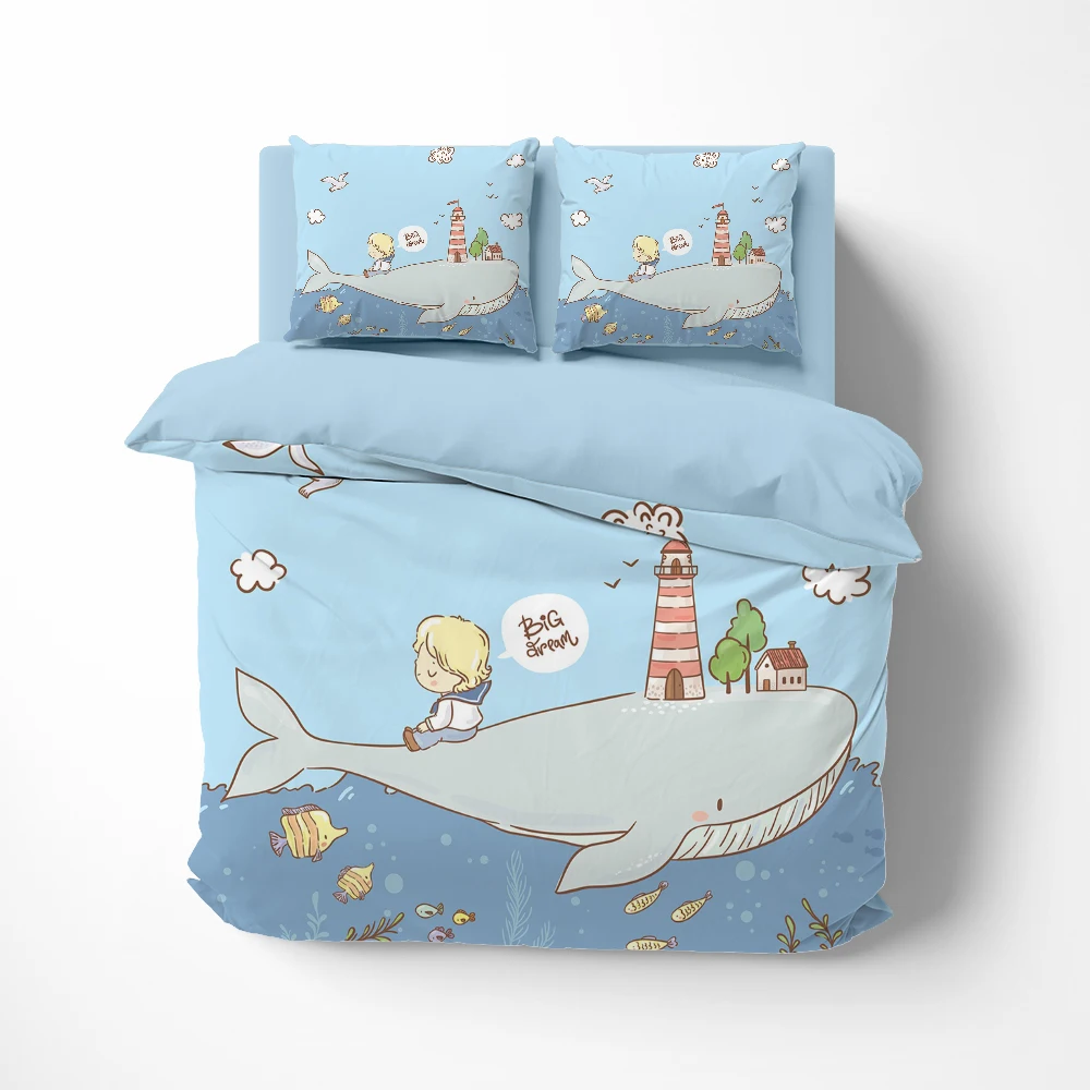 

Linens Cartoon whale Bedding set twin queen king euro bed linen Quilt/Duvet cover set 2bedrooms Bed set for kids baby sailor