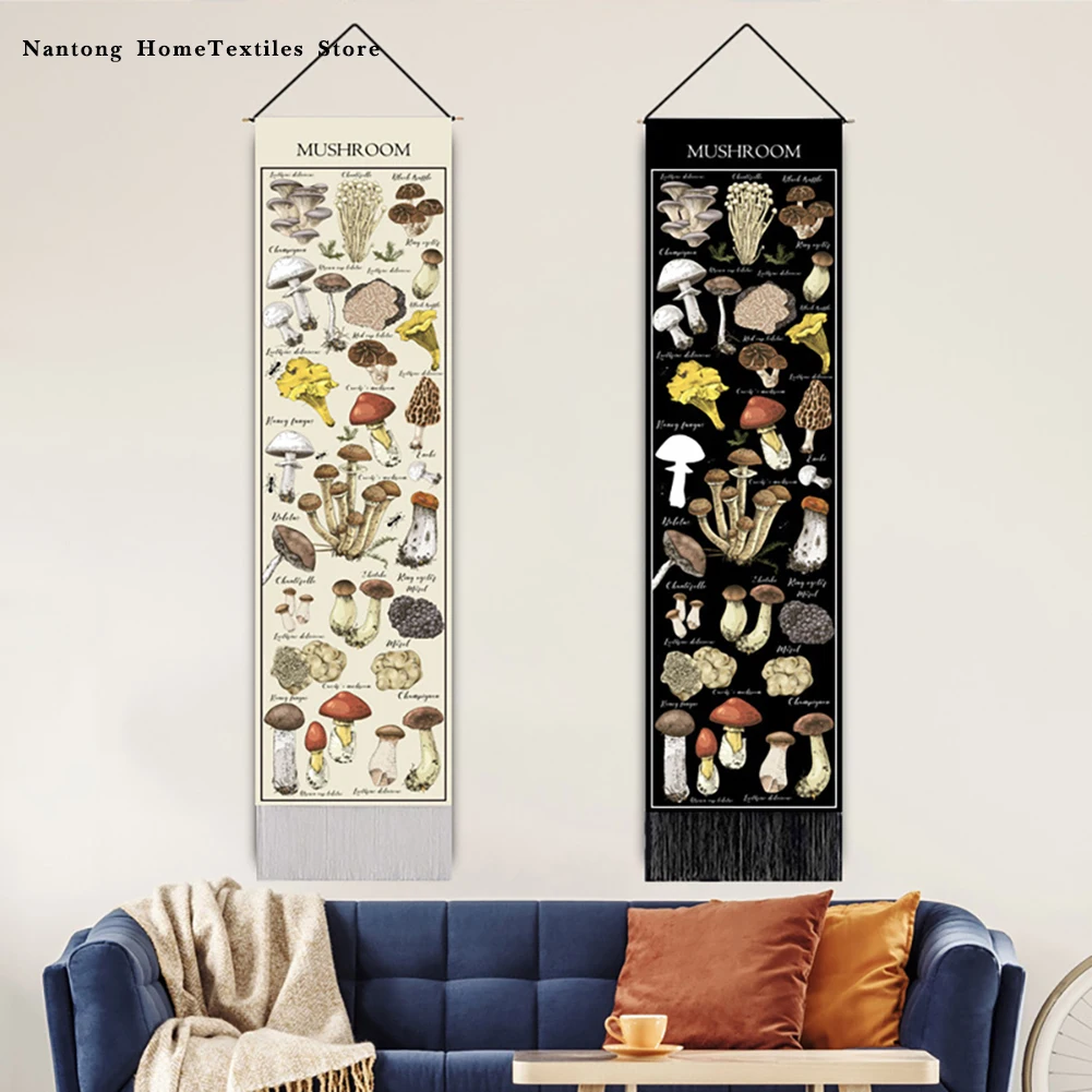 

Vintage Mushroom Tapestry Long Tapestry Wall Hanging Botanical Tapestry Tassel Wall Tapestry Bedroom Living Room Home Decor
