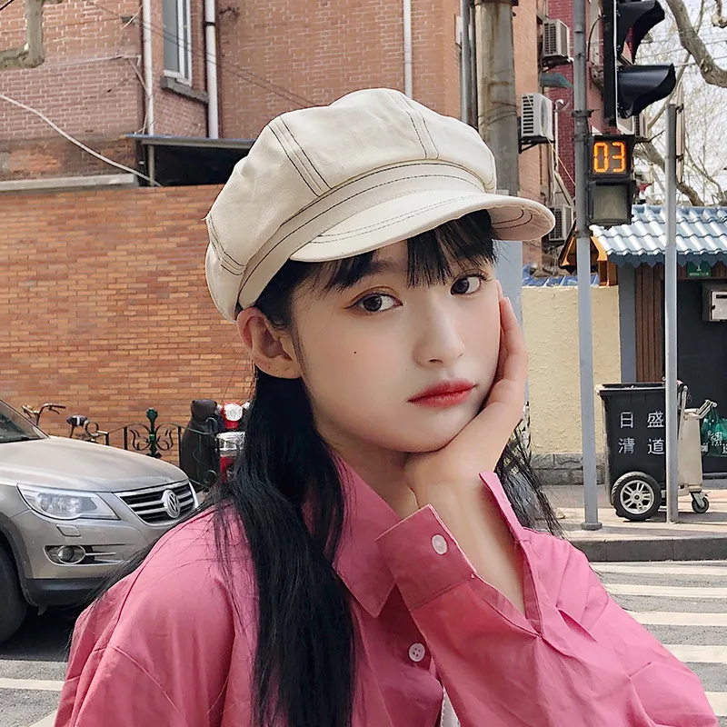 

Новый Берет, новая весенне-летняя шапка, берет для мужчин и женщин, винтажная восьмиугольная кепка газетчика, Женская однотонная искусствен...