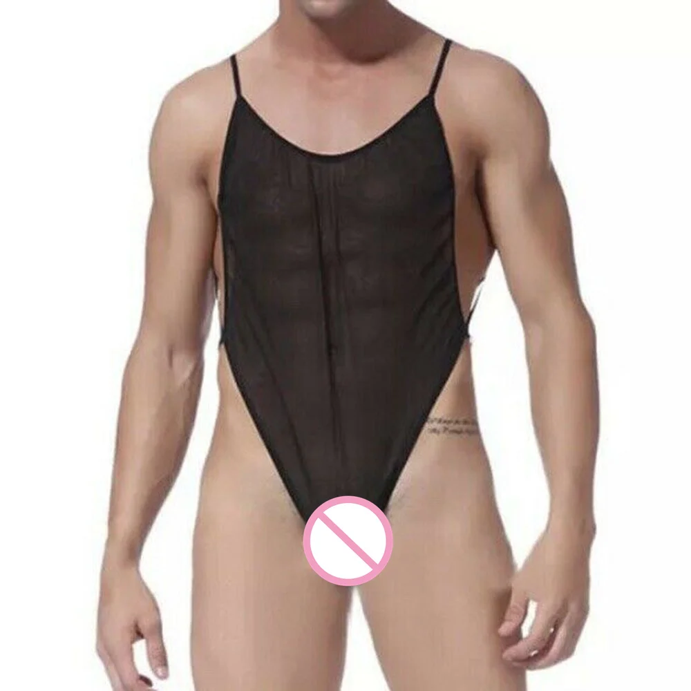

Men Bellyband Bodysuit Transparent Sexy U Convex Pouch Lingerie Underpants Stretch Open Back Sexy Mesh High Elastic Bodysuits