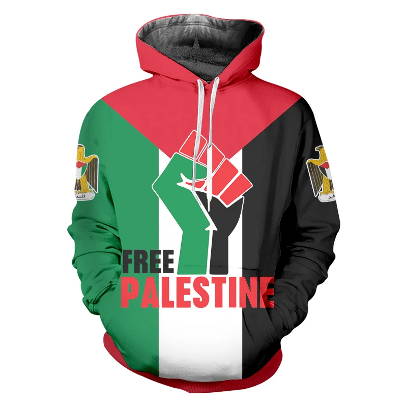

2023 3D Sublimation Printing Free Palestine Hoodie Sweatshirt Palestine Map Scarf Save Gaza Long Sleeves Sweatshirts Streetwear