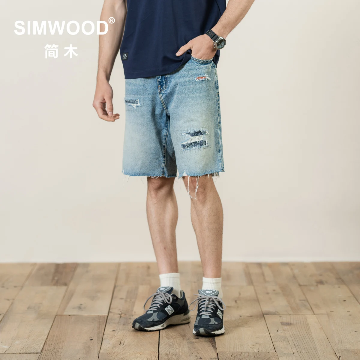 

SIMWOOD 2022 летние новые Рваные джинсовые шорты мужские лоскутные модные хип-хоп Уличный сверхразмерный шорты из 100% хлопка SL130194