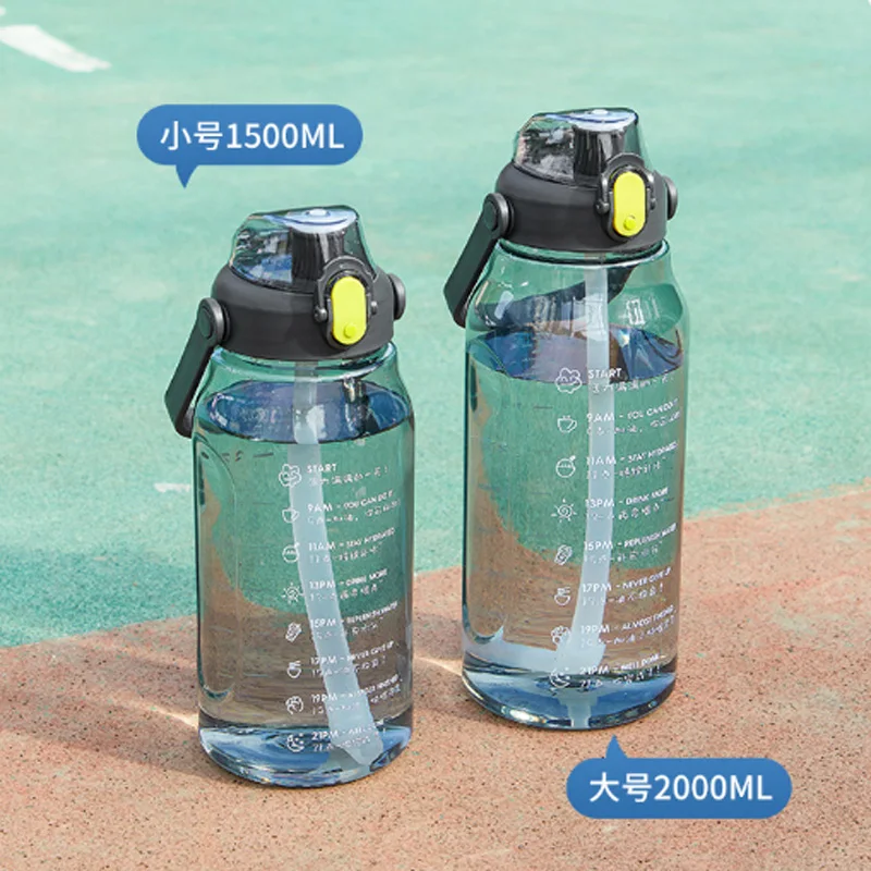 

2L Watebottle Water Bottle Sport Flask with Time Marker for Camping Hiking Cycling Tourism Travel Drink Water Large Bottle