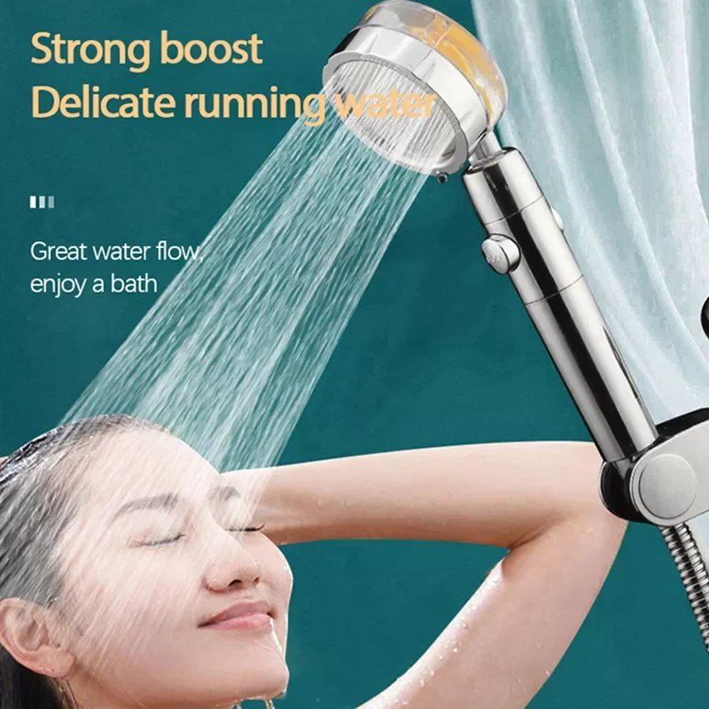 

Shower Head Water Saving Flow 360 Degrees Rotating With Small Fan ABS Rain High Pressure Spray Nozzle Bathroom Accessories