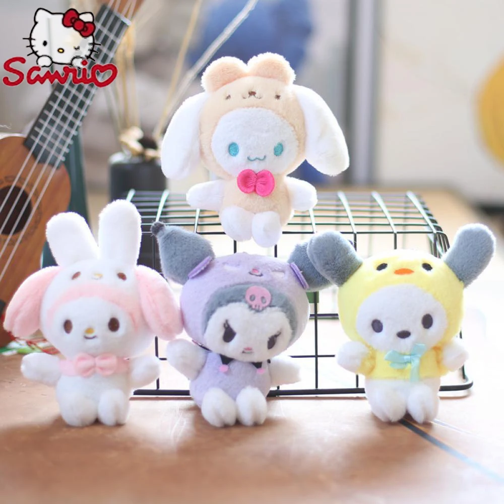 

Keychain Sanrio 10Cm Kuromi Cinnamoroll Cross Dressing Cat Plush Doll Kawaii My Melody Anime Cartoon Plushie Toy Gifts Kids
