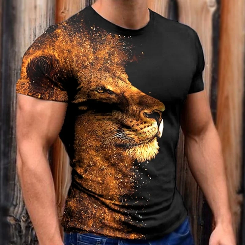 

Lion T-Shirts For Men 3d Animal Print Fierce Beast Men'S Clothing Street Casual Short Sleeved Tops Tees Loose Oversized T Shirts